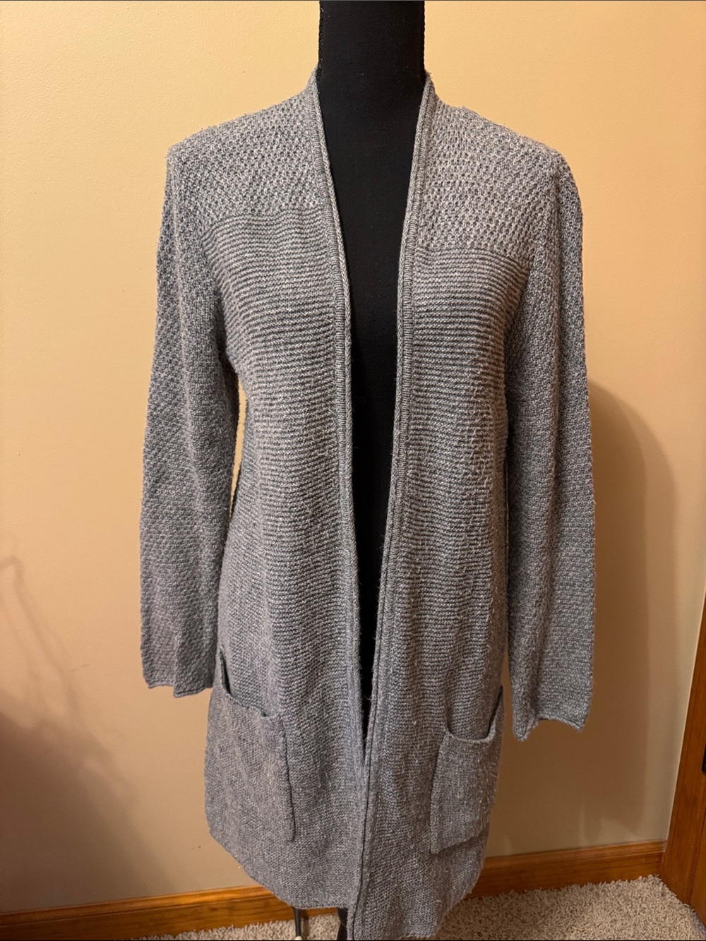 J. Jill Gray Open-Front Knit Cardigan with Pockets